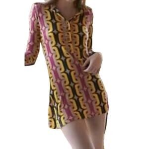 T Bags Los Angeles‎ Y2K Women Green Pink Black Mini Dress Top Sz Xs Disco Retro